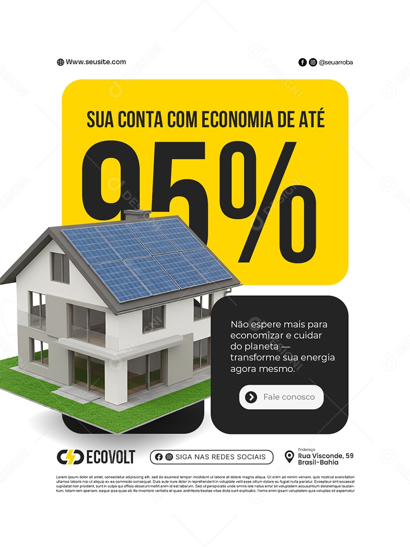 Energia Solar Sua Conta com Economia de Até 95% Social Media PSD Editável