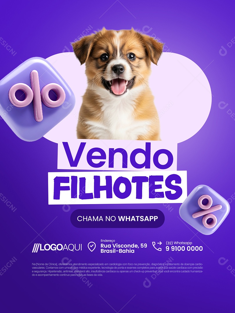 Filhotes à Venda Chama no Whatsapp Social Media PSD Editável