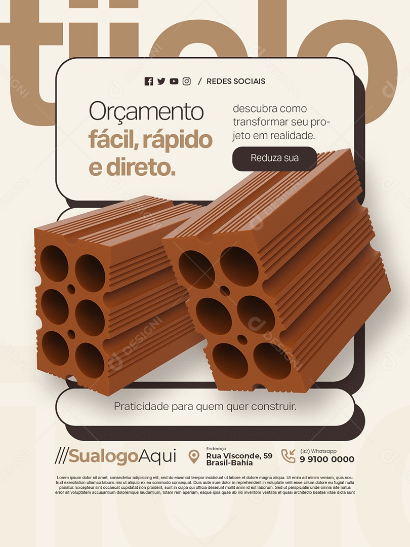 Tijolaria Orçamento Fácil Rápido e Direto Social Media PSD Editável