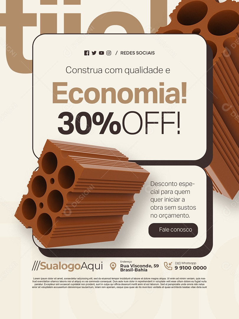 Tijolaria Construa com Qualidade e Economia Social Media PSD Editável