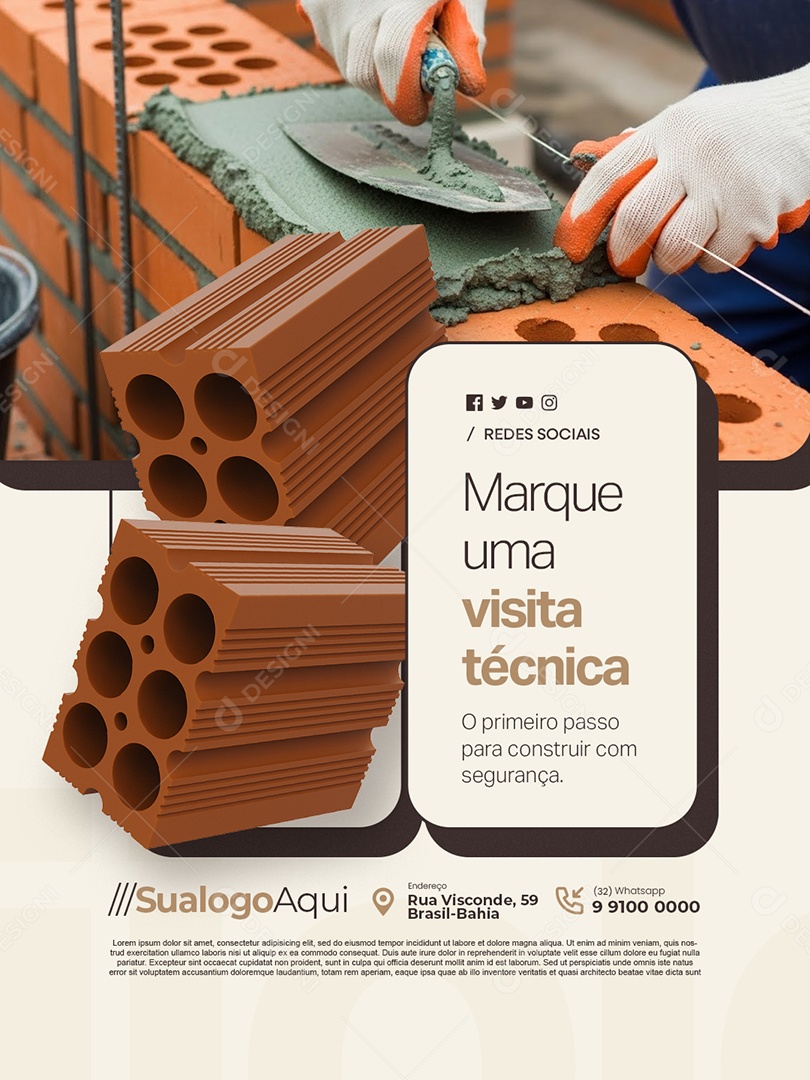 Tijolaria Marque Uma Visita Técnica Social Media PSD Editável