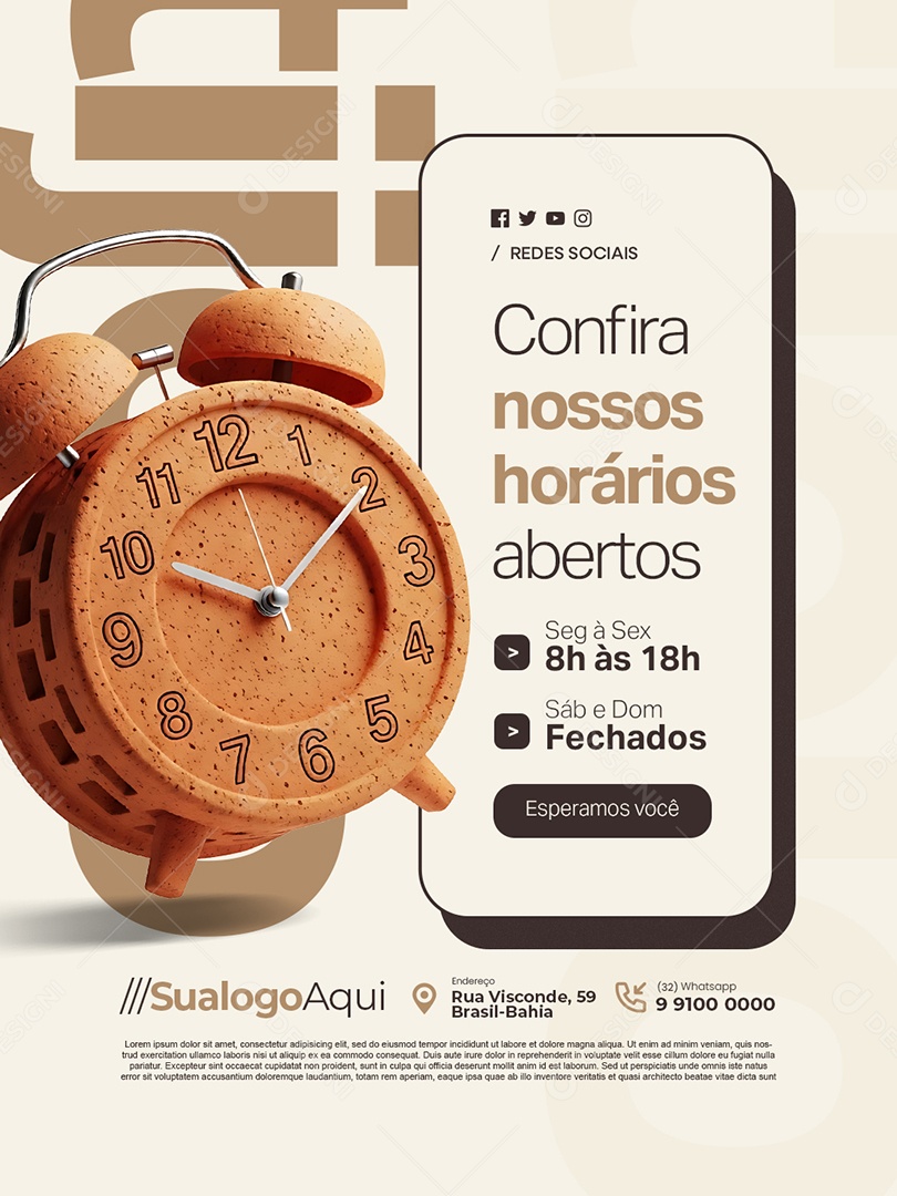 Tijolaria Confira Nossos Horários Abertos Social Media PSD Editável