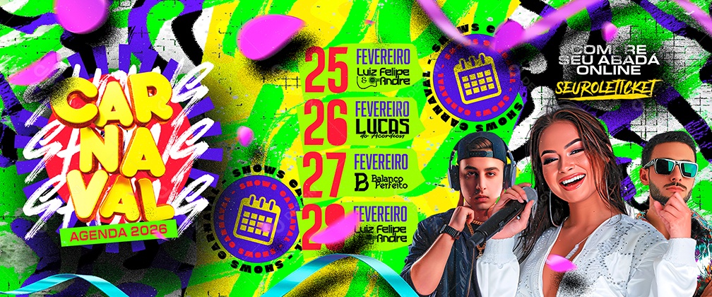 Carrossel Flyer Carnaval Agenda 2026 Social Media PSD Editável