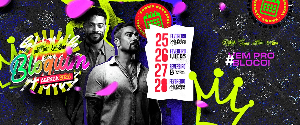 Carrossel Flyer Carnaval Bloquim Agenda 2026 Social Media PSD Editável