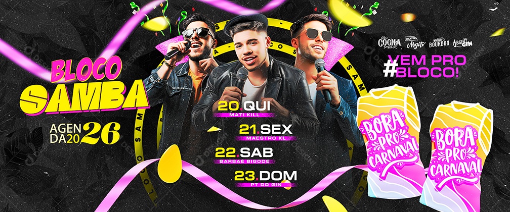 Carrossel Flyer Carnaval Bloco Samba Social Media PSD Editável