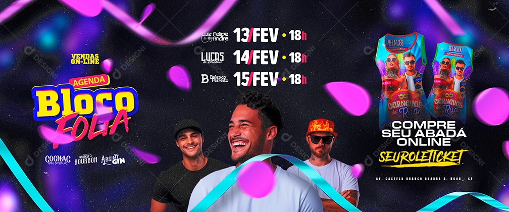 Carrossel Flyer Carnaval Agenda Bloco Folia Social Media PSD Editável