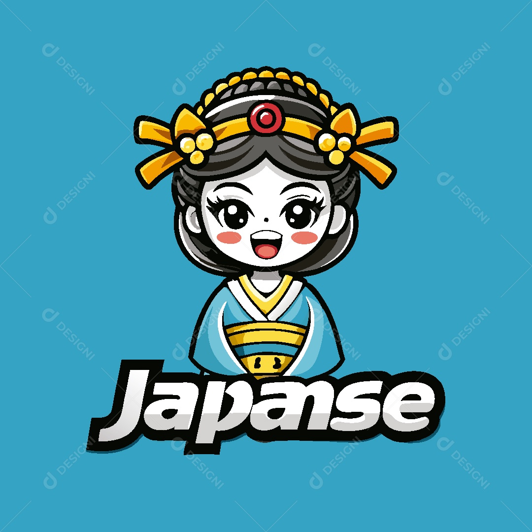 Mascote de Boneca Japonesa Ilustração Vetor EPS