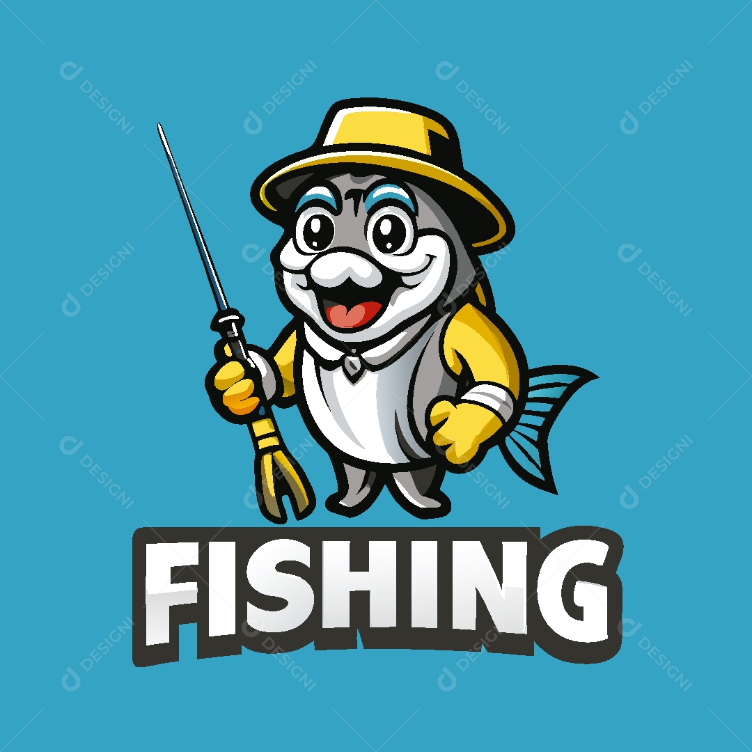 Pescador Mascote Ilustração Vetor EPS