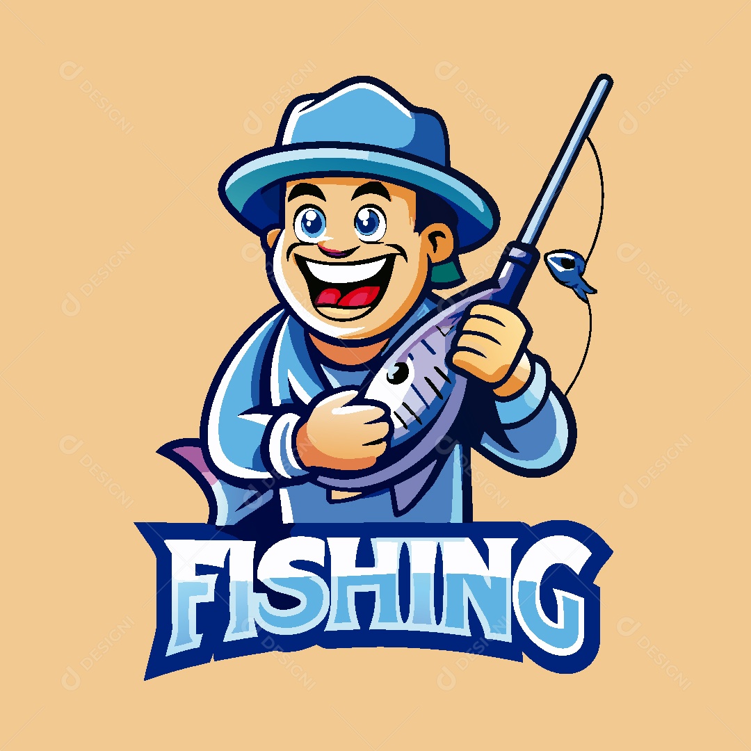 Pescador Mascote Ilustração Vetor EPS