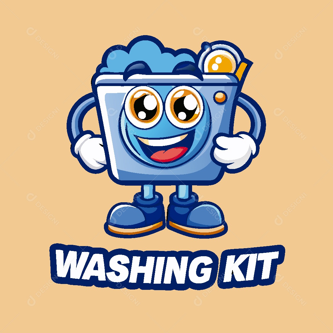 Maquina de Lavar Mascote Ilustração Vetor EPS