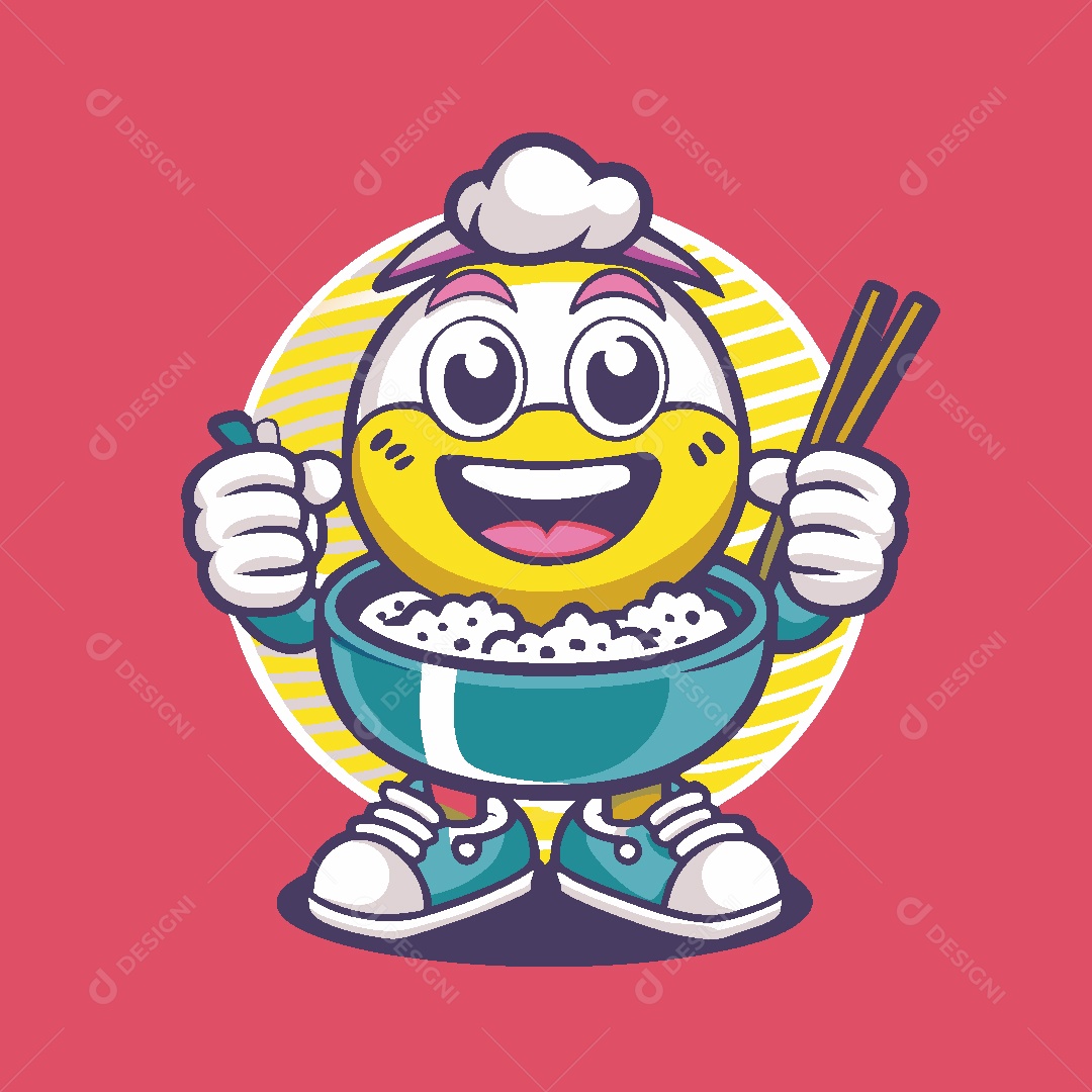 Tigela de Arroz Mascote Ilustração Vetor EPS
