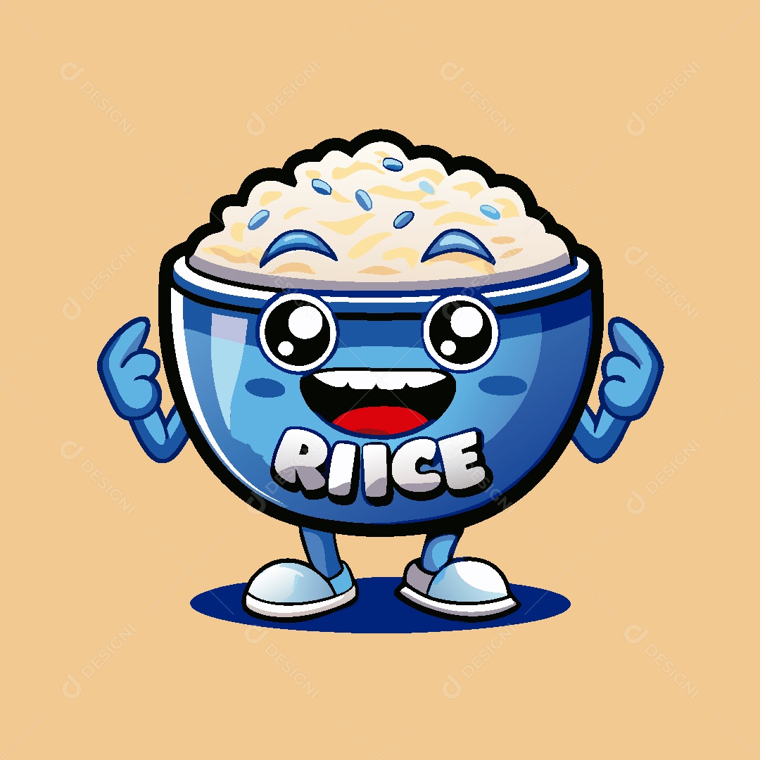 Tigela de Arroz Mascote Ilustração Vetor EPS