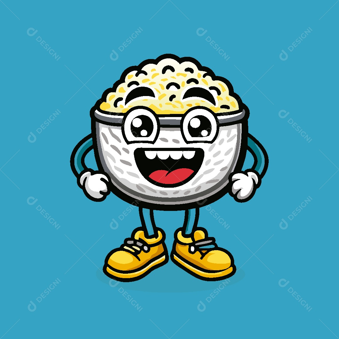 Tigela de Arroz Mascote Ilustração Vetor EPS