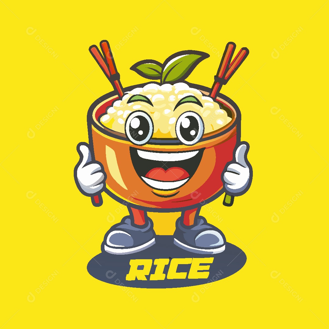 Tigela de Arroz Mascote Ilustração Vetor EPS