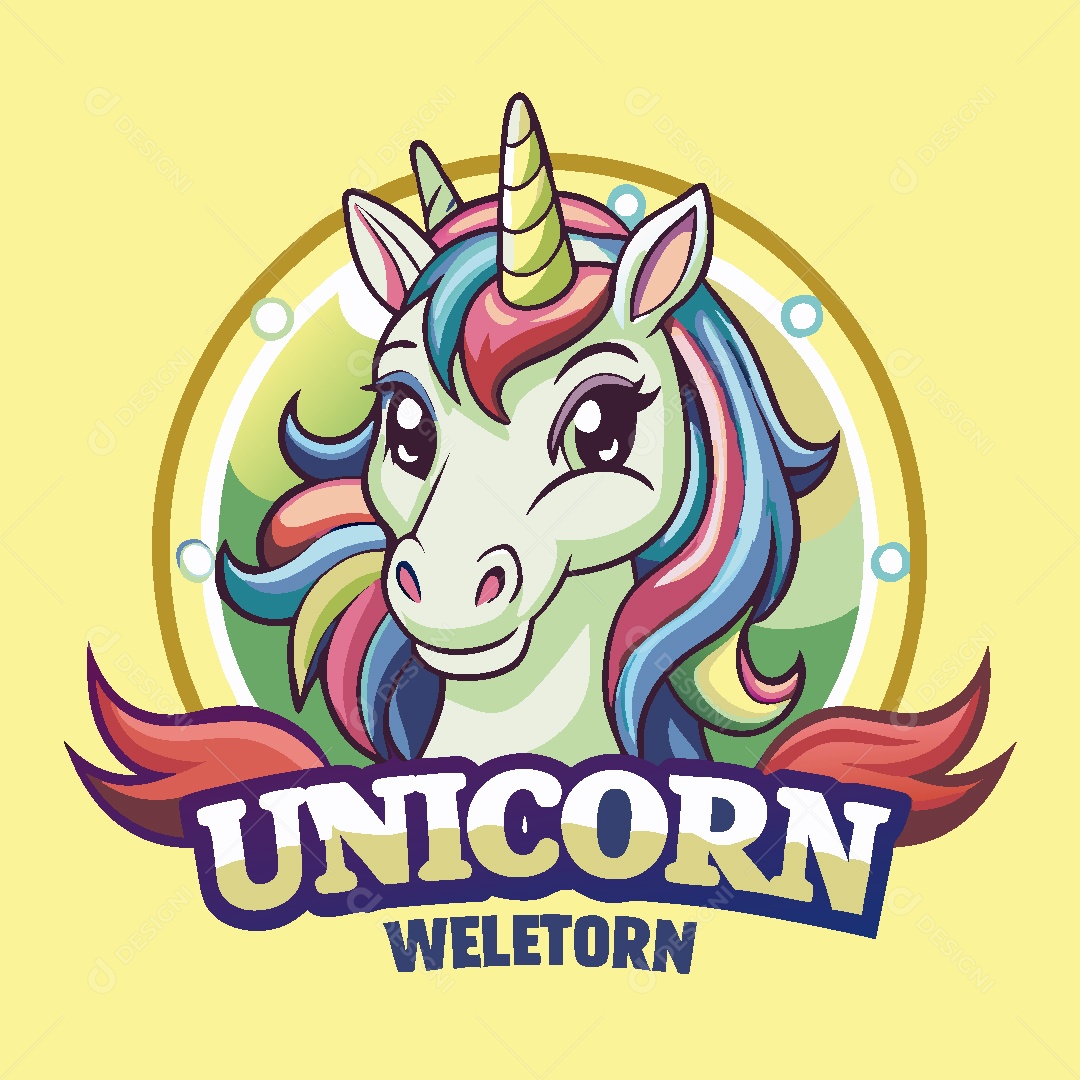 Unicórnio Mascote Ilustração Vetor EPS