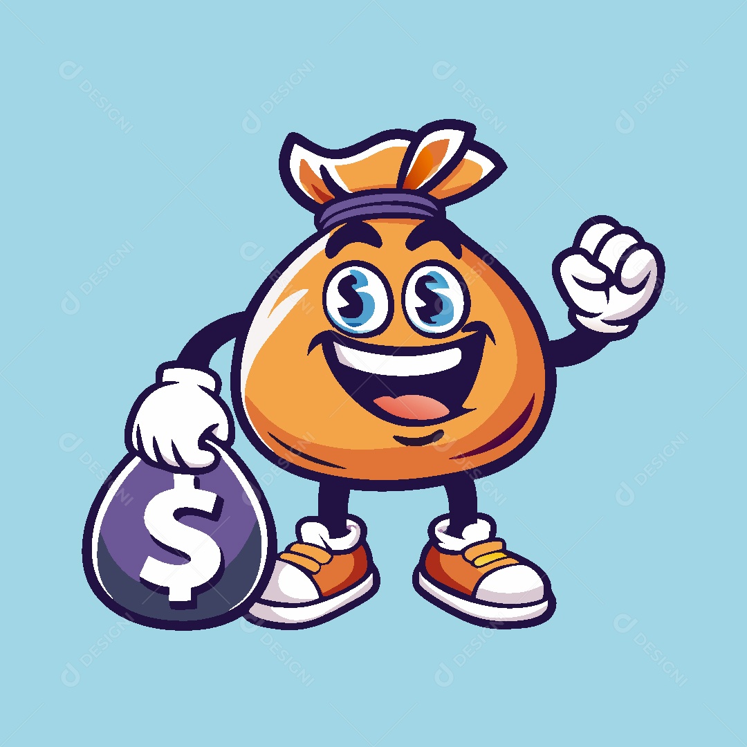 Saco de Dinheiro Mascote Ilustração Vetor EPS
