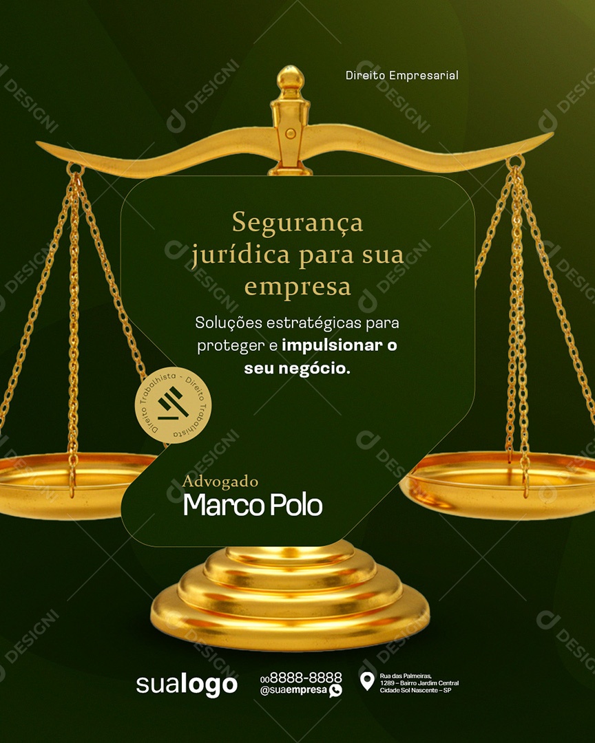 Advocacia Segurança Jurídica para Sua Empresa Social Media PSD Editável