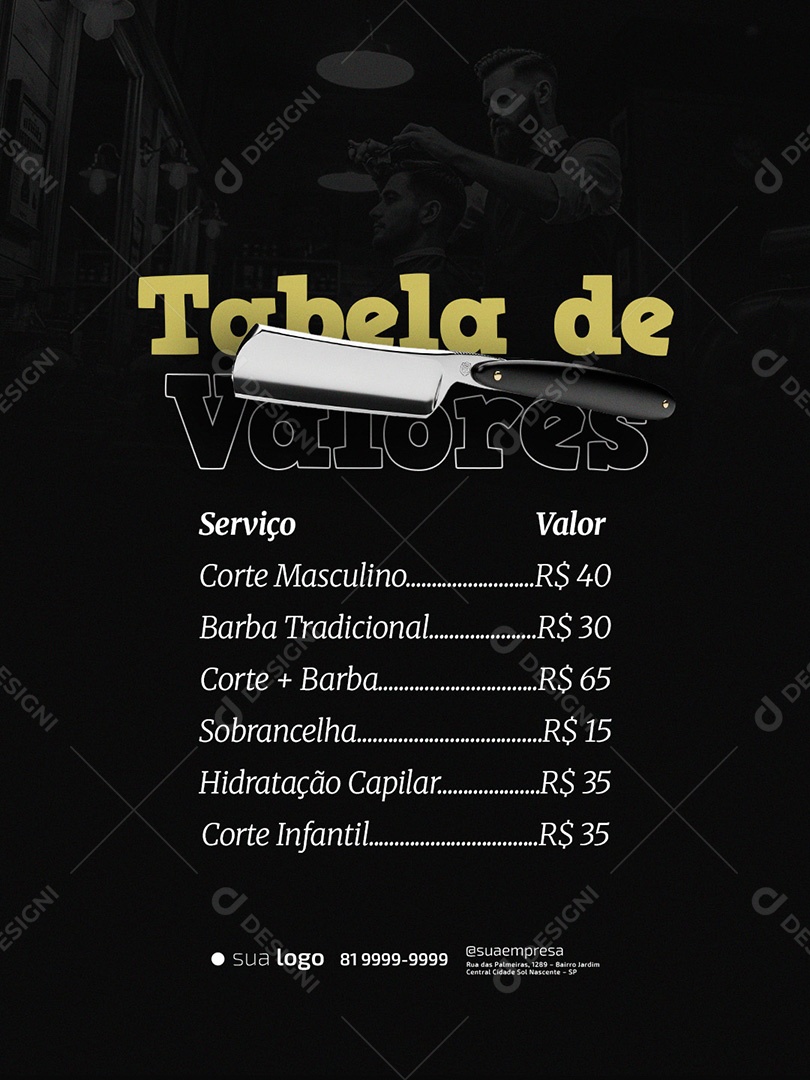 Barbearia Tabela de Valores Social Media PSD Editável