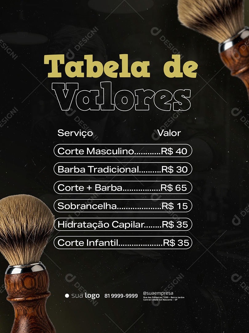 Barbearia Tabela de Valores Social Media PSD Editável