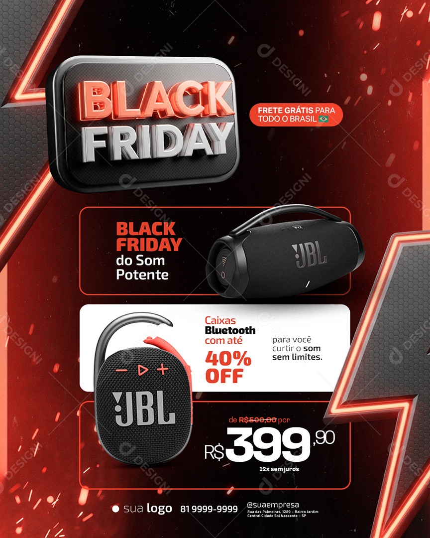 Black Friday Loja de Eletrônicos Caixas Bluetooth Social Media PSD Editável