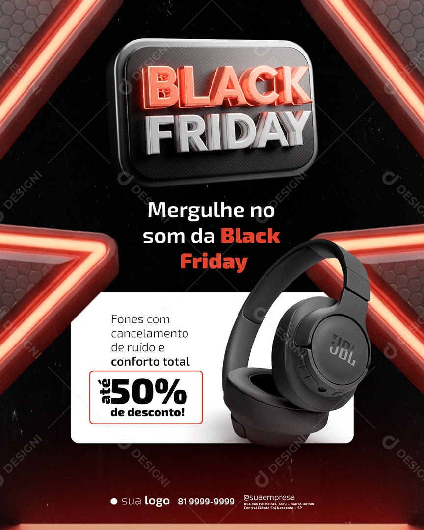Black Friday Loja de Eletrônicos Mergulhe no Som da Black Fones Social Media PSD Editável