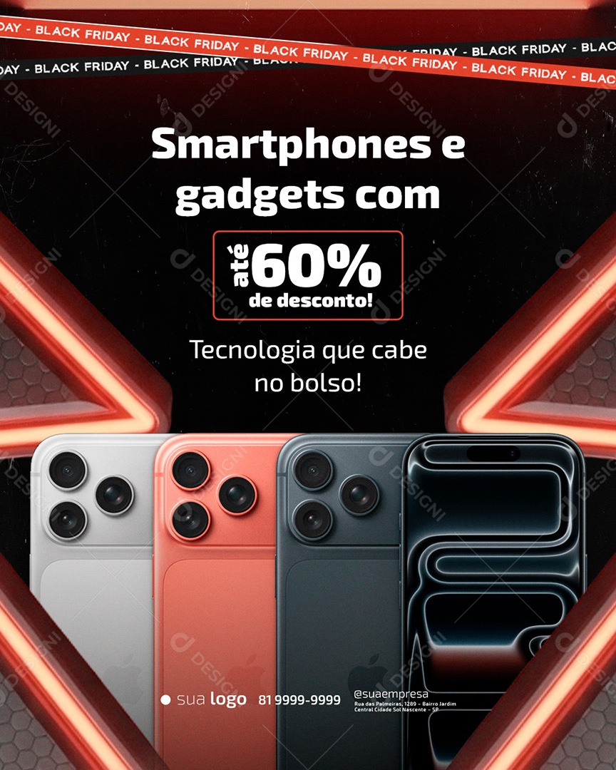 Black Friday Loja de Eletrônicos Smartphones e Gadgets Social Media PSD Editável