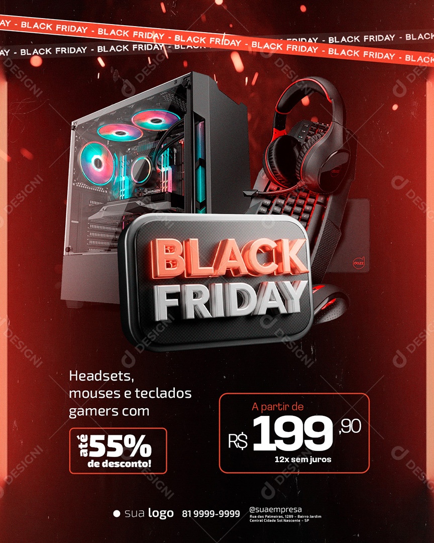 Black Friday Loja de Eletrônicos Headsets Mouses e Teclados Social Media PSD Editável
