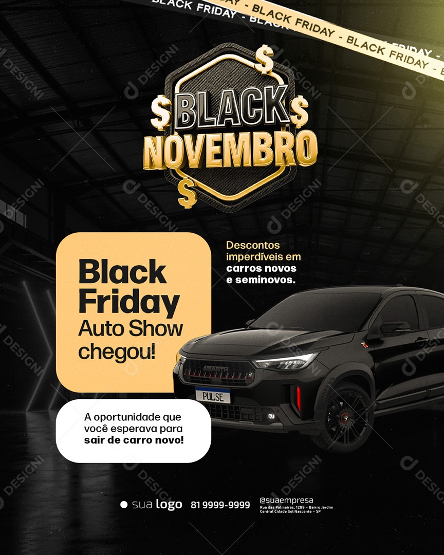 Black Novembro Concessionária Descontos Imperdíveis Social Media PSD Editável