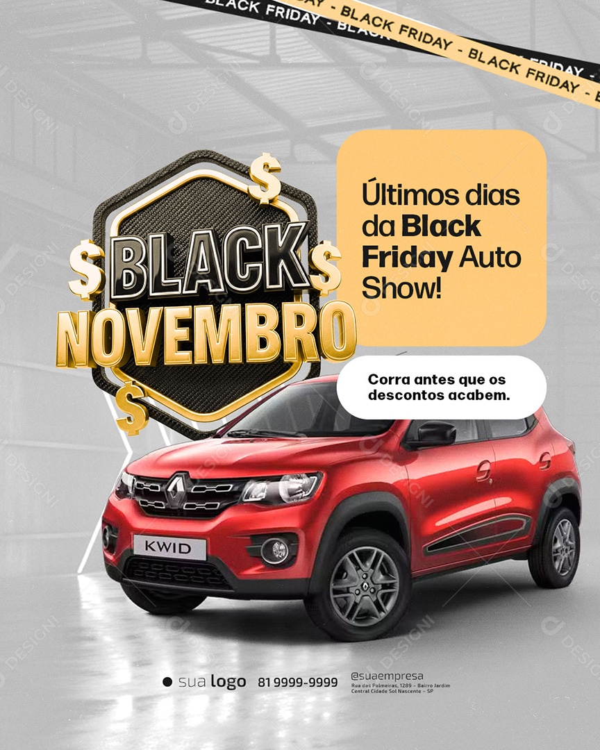 Black Novembro Concessionária Últimos Dias da Black Friday Auto Show Social Media PSD Editável