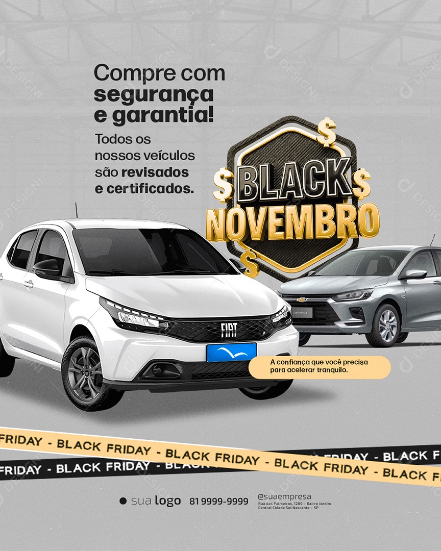 Black Novembro Concessionária Compre com Segurança e Garantia Social Media PSD Editável