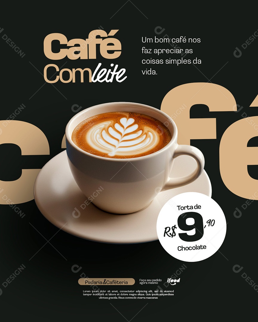 Padaria e Cafeteria Café com Leite Social Media PSD Editável