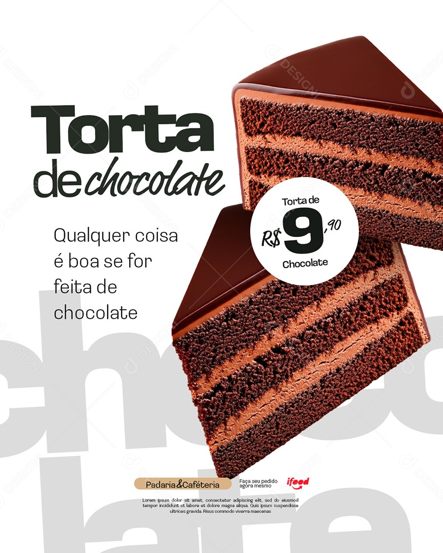 Padaria e Cafeteria Torta de Chocolate Social Media PSD Editável