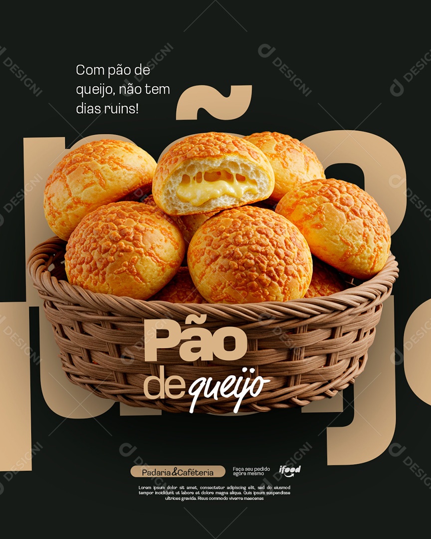 Padaria e Cafeteria Pão de Queijo Social Media PSD Editável