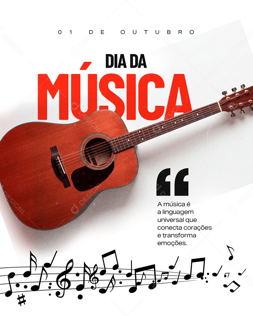 Dia da Música 01 de Outubro Parabéns Social Media PSD Editável