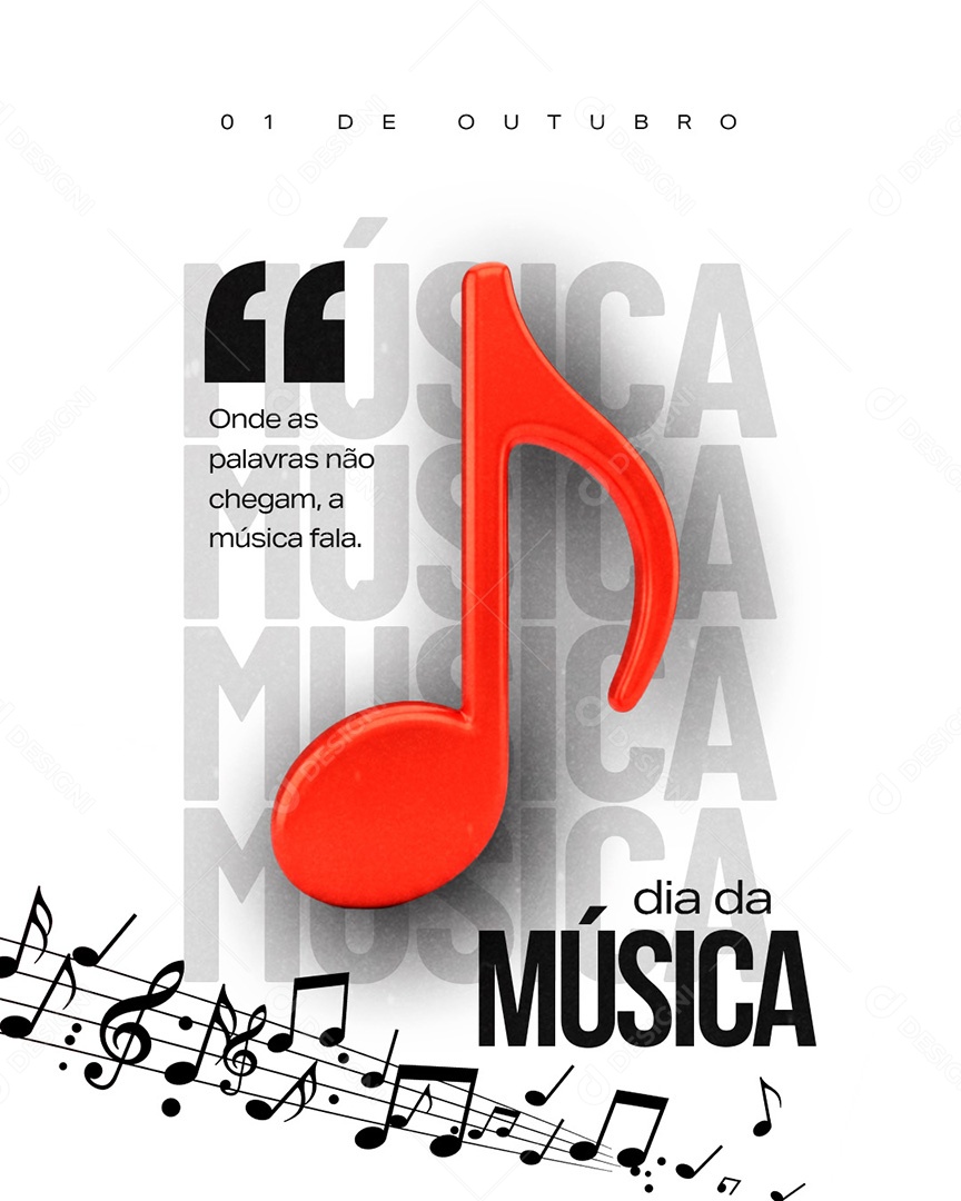 Dia da Música 01 de Outubro Parabéns Social Media PSD Editável