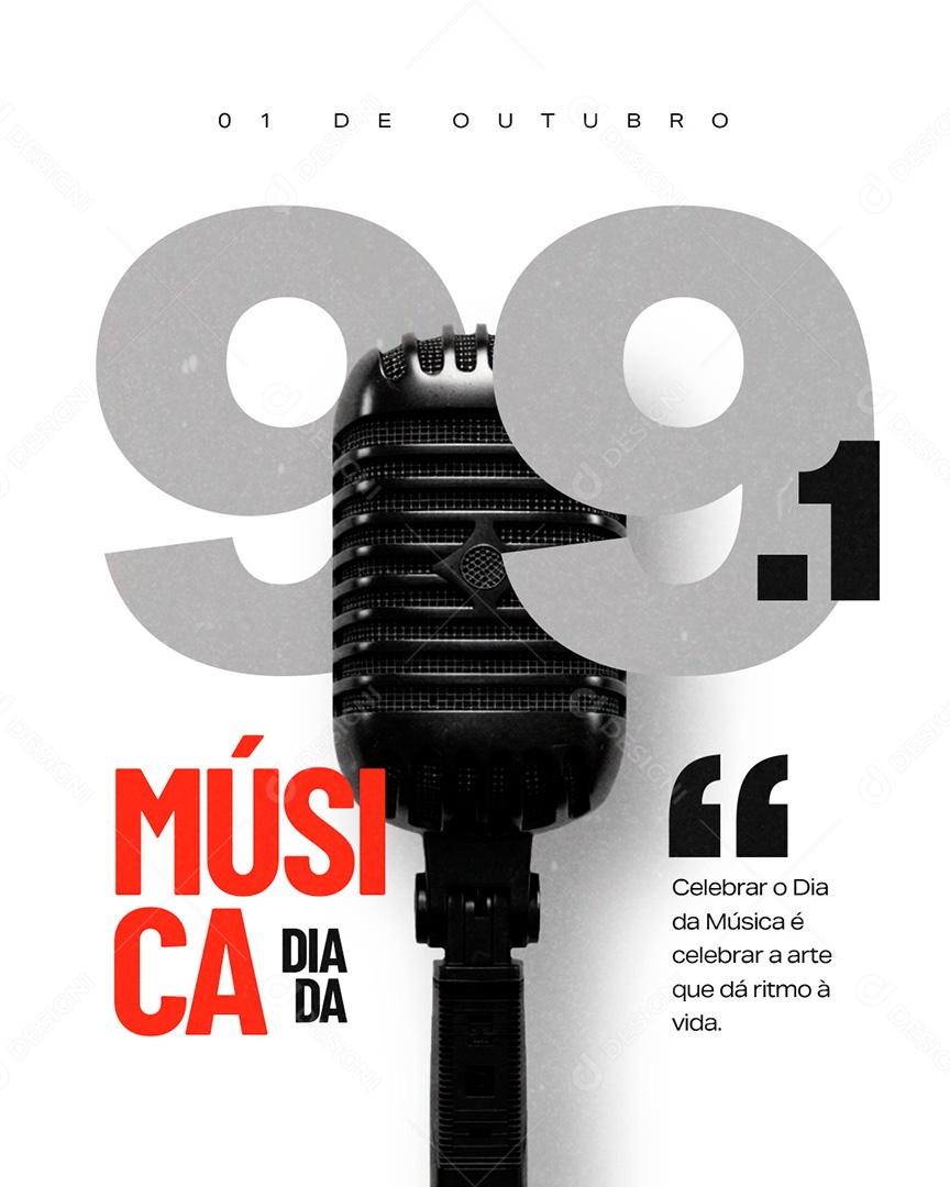 Dia da Música 01 de Outubro Parabéns Social Media PSD Editável