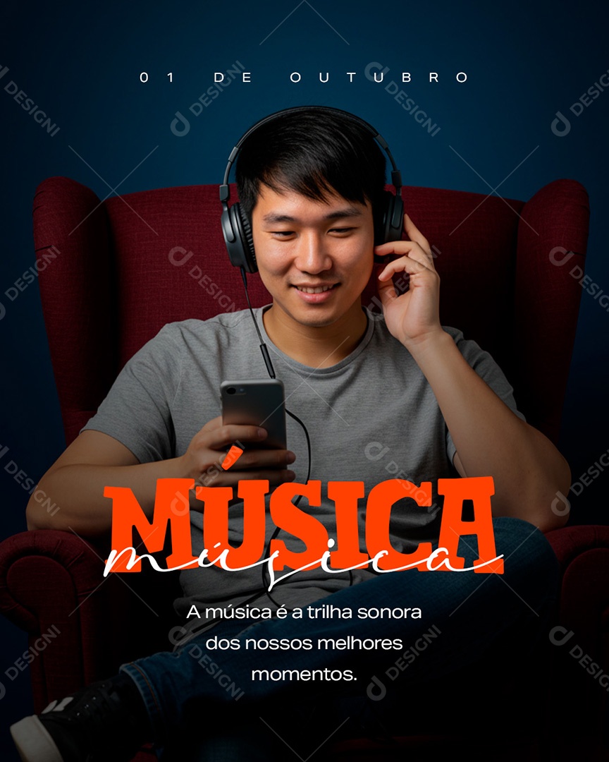 Dia da Música 01 de Outubro Parabéns Social Media PSD Editável