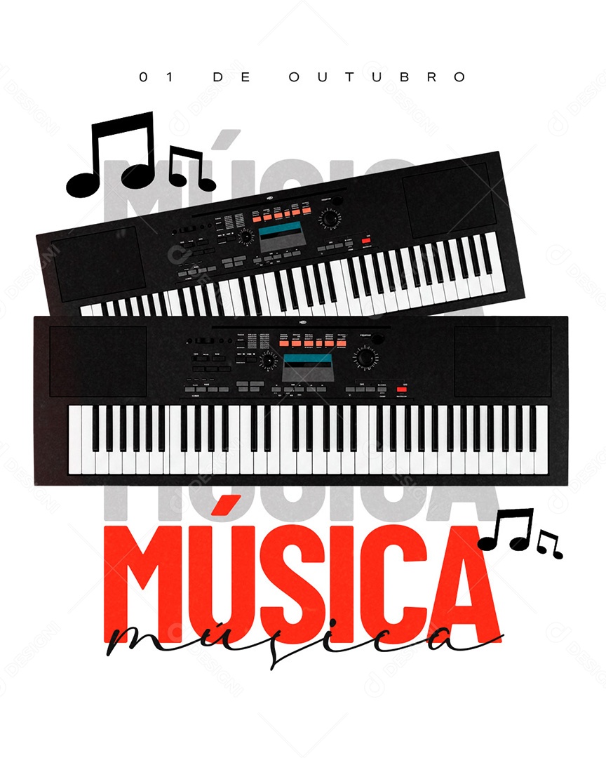 Dia da Música 01 de Outubro Parabéns Social Media PSD Editável