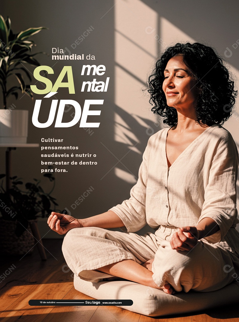 Dia Mundial da Saúde Mental 10 de Outubro Cultivar Pensamentos Social Media PSD Editável