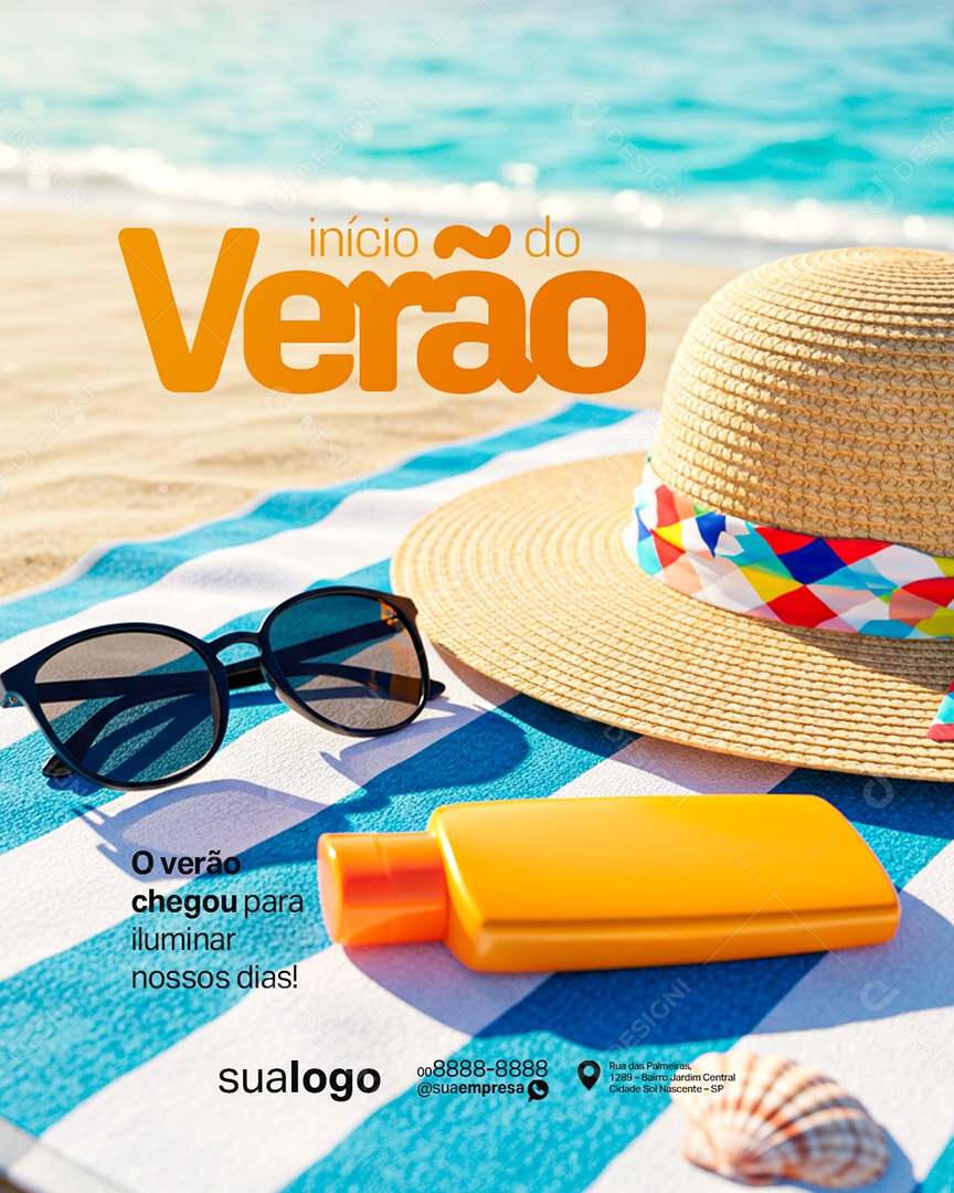 Início do Verão Chegou para Iluminar Nossos Dias Social Media PSD Editável