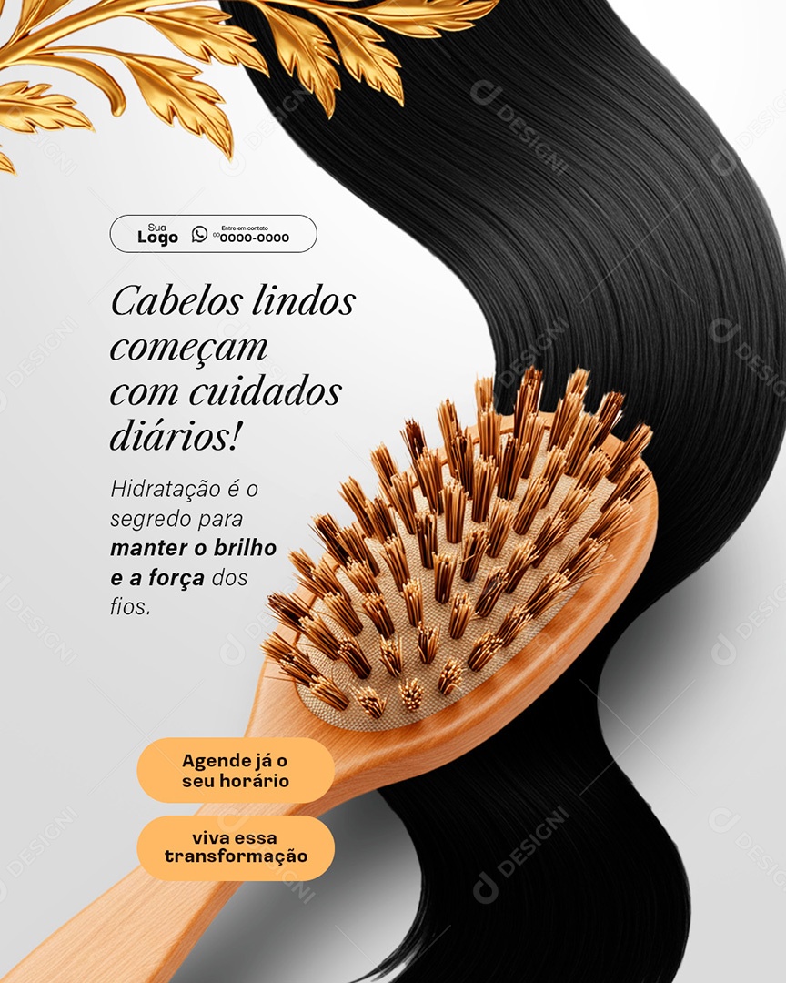Salão de Beleza Cabelos Lindos Começam com Cuidados Diários Social Media PSD Editável