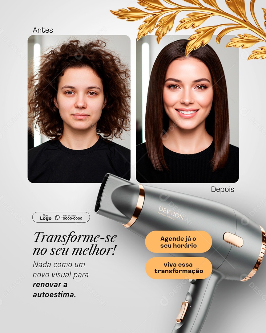 Salão de Beleza Transforme-Se no Seu Melhor Social Media PSD Editável