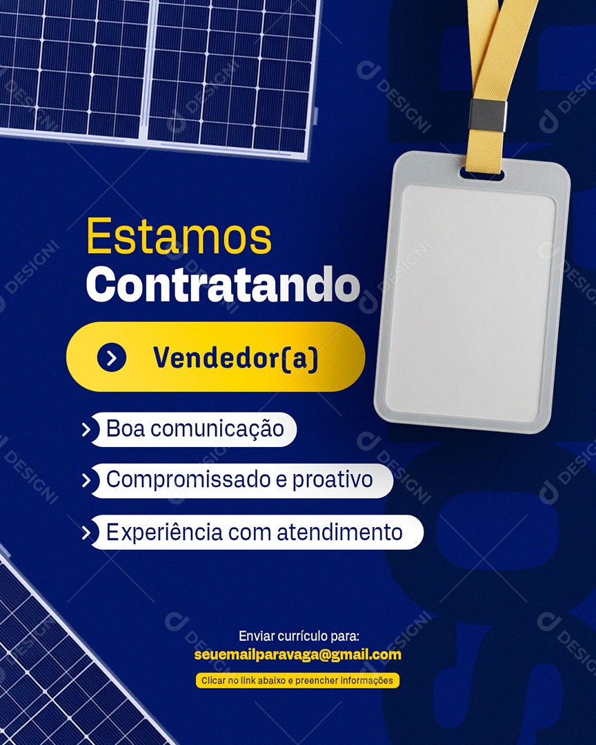 Vaga de Emprego Estamos Contratando Vendedor Social Media PSD Editável