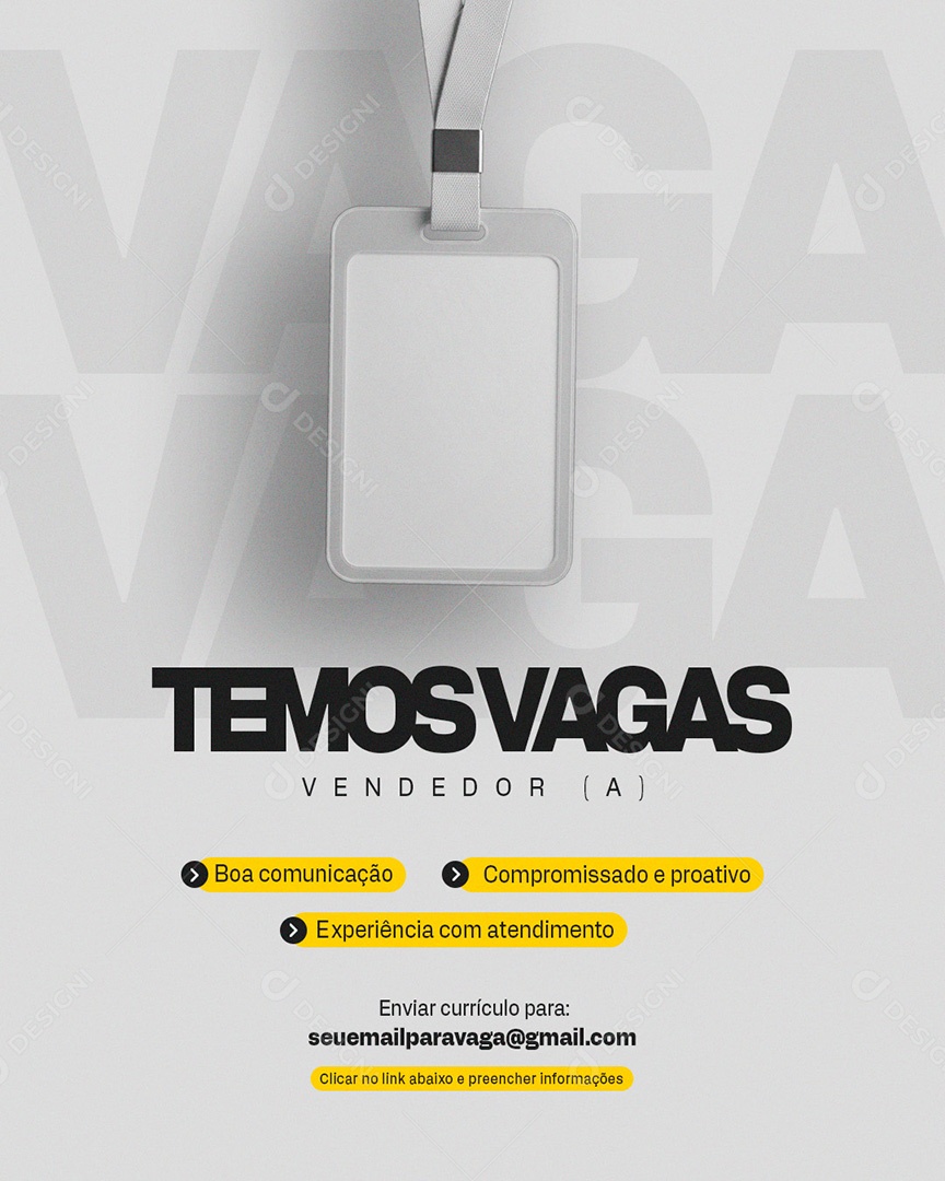 Vaga de Emprego Temos Vagas Vendedor Social Media PSD Editável