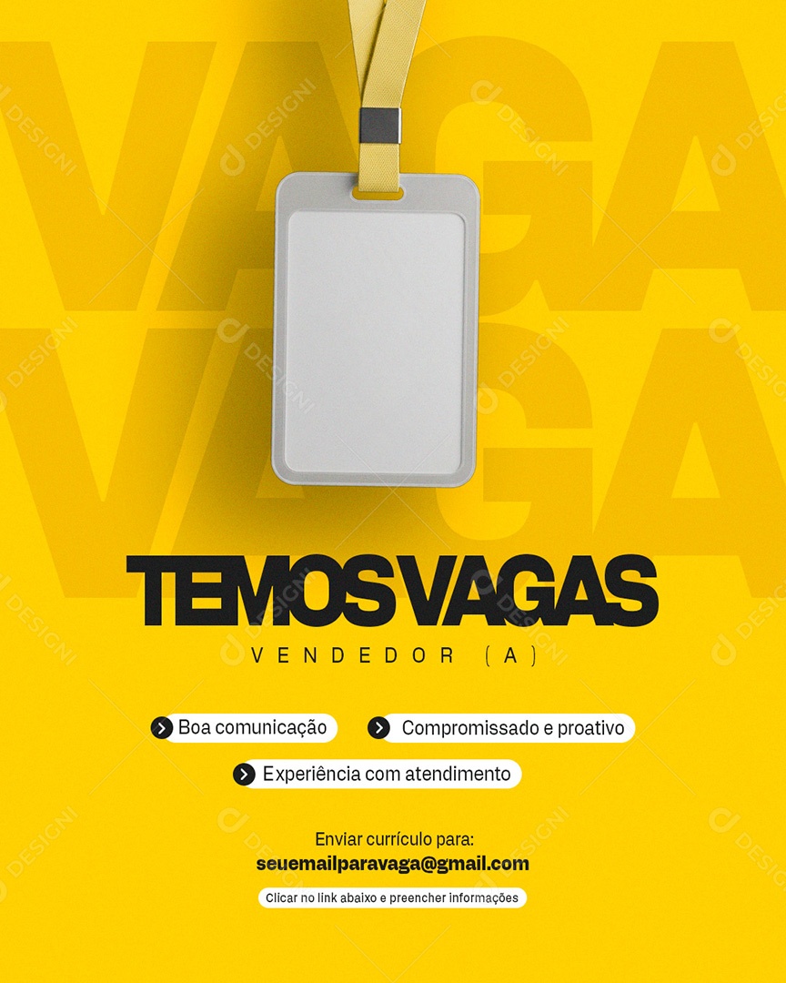 Vaga de Emprego Vendedor Social Media PSD Editável