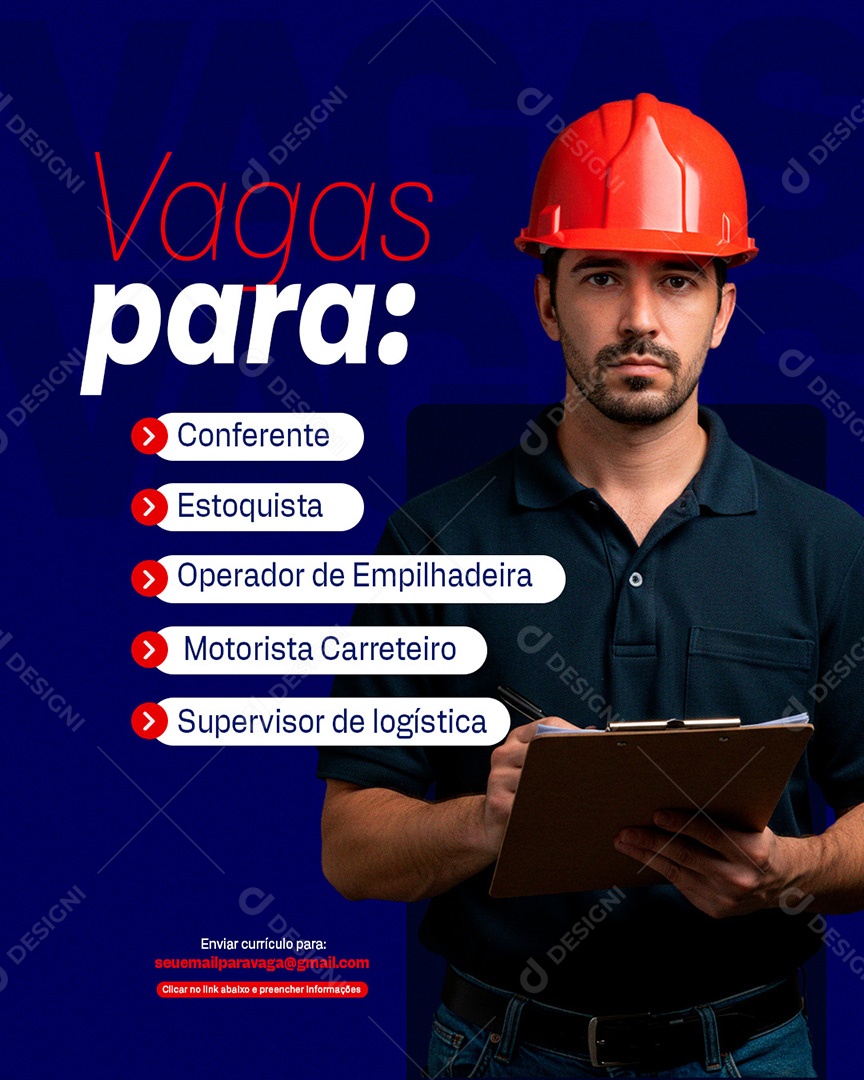 Vaga de Emprego Conferente Estoquista Operaddor de Empilhadeira Social Media PSD Editável