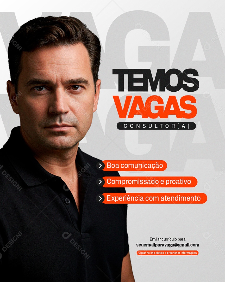 Vaga de Emprego Temos Vagas Consultor Social Media PSD Editável