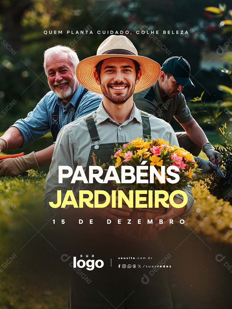 Dia do Jardineiro 15 de Dezembro Parabéns Social Media PSD Editável