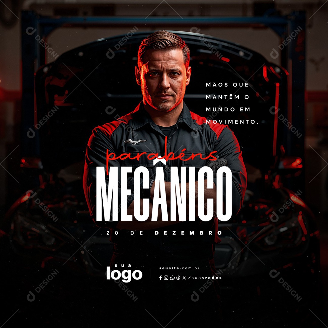 Dia do Mecânico 20 de Dezembro Mãos Que Mantêm o Mundo em Movimento Social Media PSD Editável