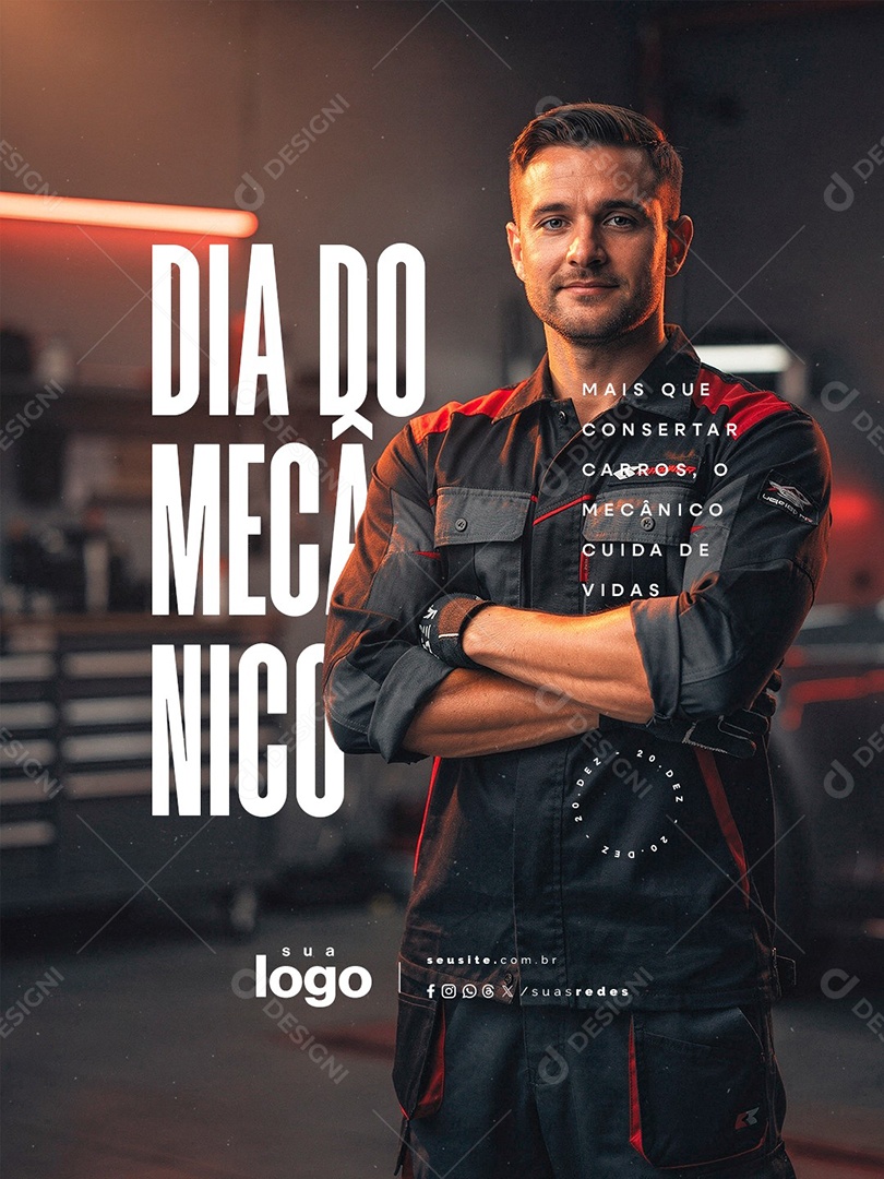 Dia do Mecânico 20 de Dezembro Social Media PSD Editável